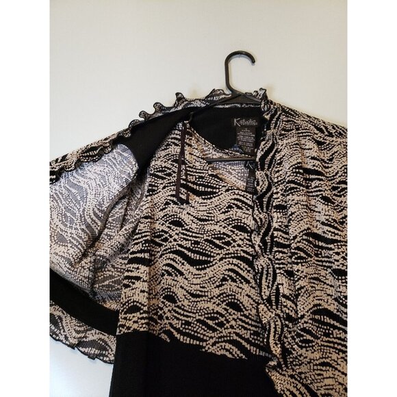 K Studio Collection Women Sz 12 Two Piece Outfit Set Dress Shrug Midi Black Tan - Picture 5 of 6